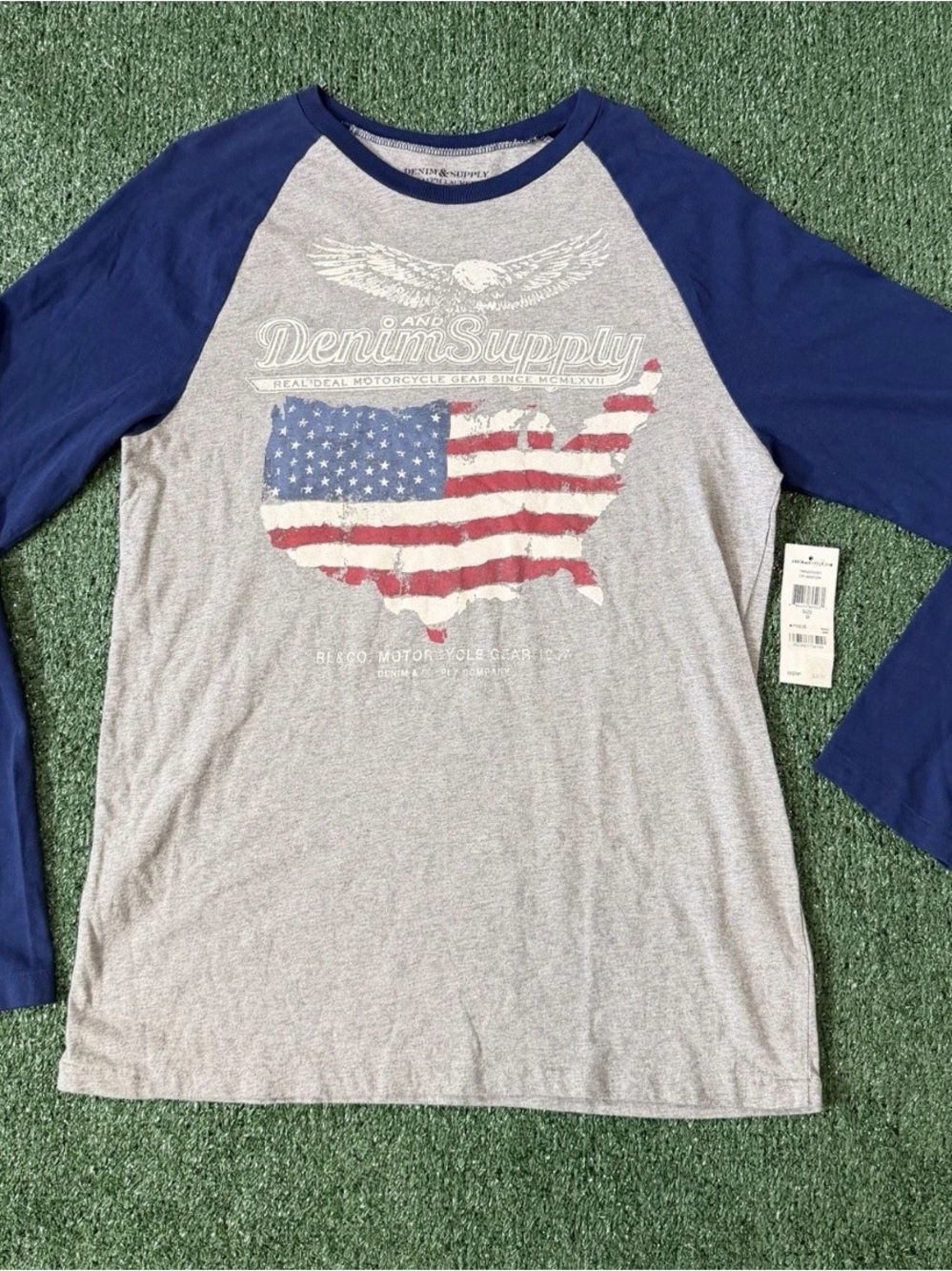 Ralph Lauren Denim & Supply T Shirt Mens M Motorcycle USA American Flag Eagle